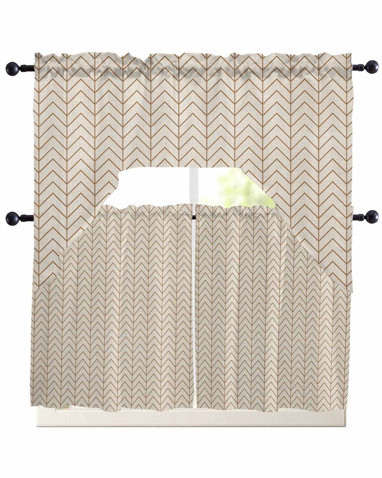 Modern Themed Swag Valance for Window, 3 Piece Yellow Line Waves ...