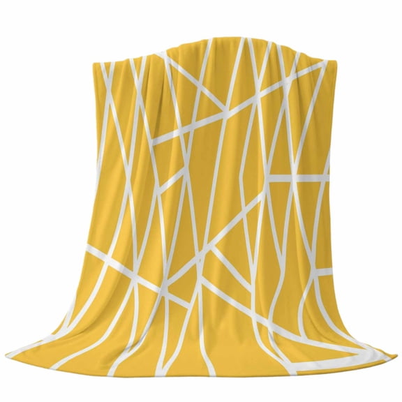 Modern Themed Throw Flannel Blanket Irregular Yellow Shapes White Lines Pattern Super Soft Cozy Bed Blanket, Lightweight Plush Fuzzy Bed Throw for Bedroom Sofa Couch Living Room 32x48In,