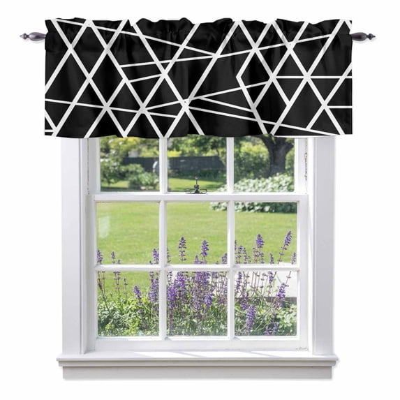 Modern Themed Valance Curtain Irregular Black Shapes White Lines Pattern Window Valances Rod Pocket Short Curtains Window Treatments for Kitchen Bedroom Bathroom Laundry 42" x 18"