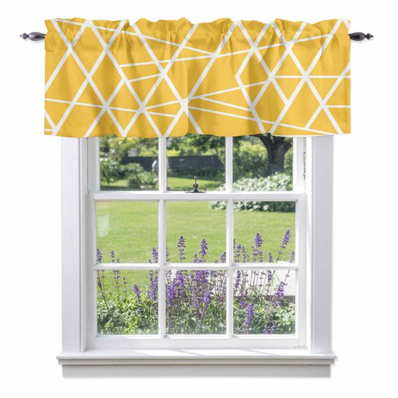 Modern Themed Valance Curtain for Windows Irregular Yellow Shapes White Lines Pattern Rod Pocket Curtain Valances Short Window Treatments Panels for Kitchen Bathroom Laundry Basement 60 x 18 Inch