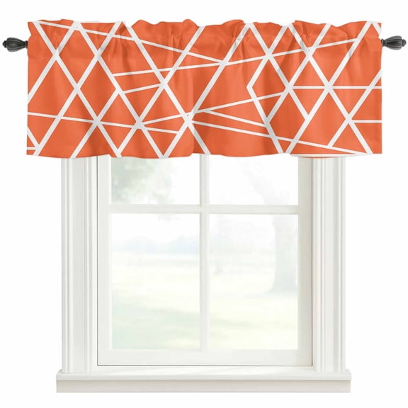 Modern Themed Valances for Windows Irregular Orange Shapes White Lines Pattern Rod Pocket Curtain Valance Window Treatment Short Curtains for Kitchen Living Room, 42"x12"