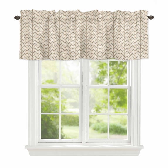 Modern Themed Window Valance for Kitchen, Yellow Line Waves Irregular Lines Minimalism Rod Pocket Short Curtain for Small Windows, Light Filtering Decorative Valance, 42 x 12 Inch, 1 Panel