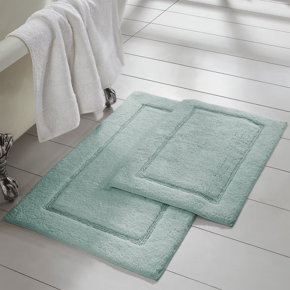Modern Threads 2 Piece Non-Slip Cotton Adult Bath Rug Set, 17" x 24" & 21" x 34", Spa Blue