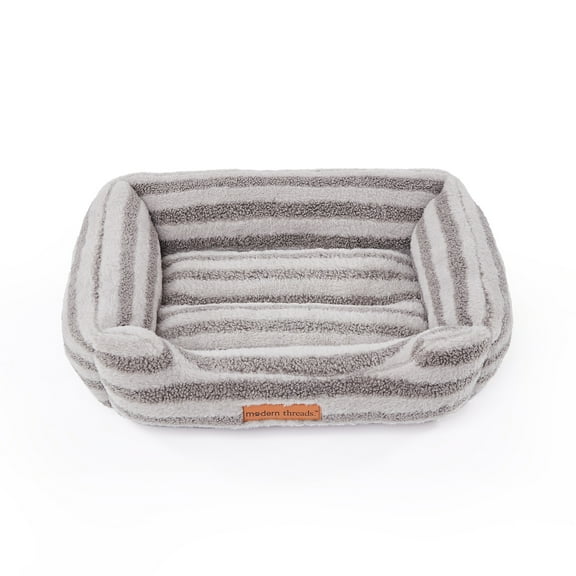 Modern Threads Plush Sherpa Medium Ultra Soft Cuddler with Raised Edges Pet Dog Beds, Charcoal Stripes