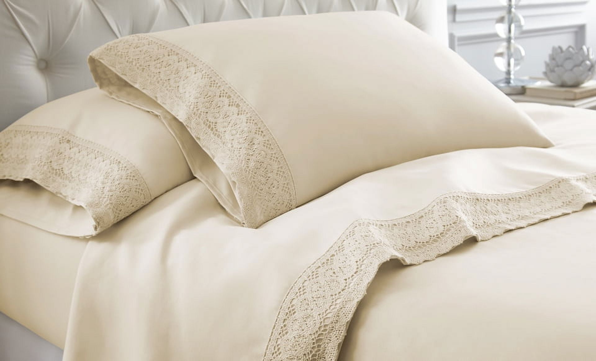 Twin Linen Microfiber Crochet Lace Sheet Set with Deep Pockets