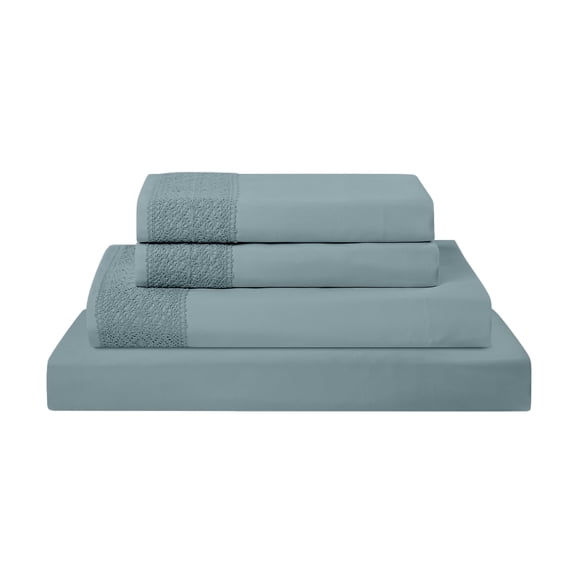Modern Threads 3-Piece Crochet Lace Hem Mineral Blue Microfiber Bed Sheet Set, Twin