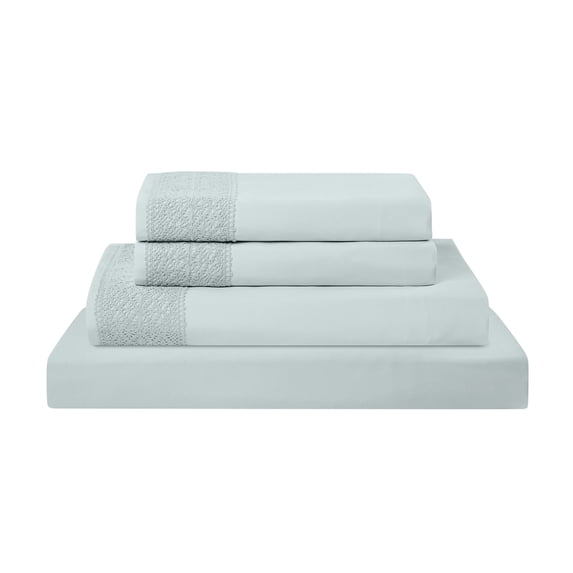 Modern Threads 3-Piece Crochet Lace Hem Seamist Blue Microfiber Bed Sheet Set, Twin