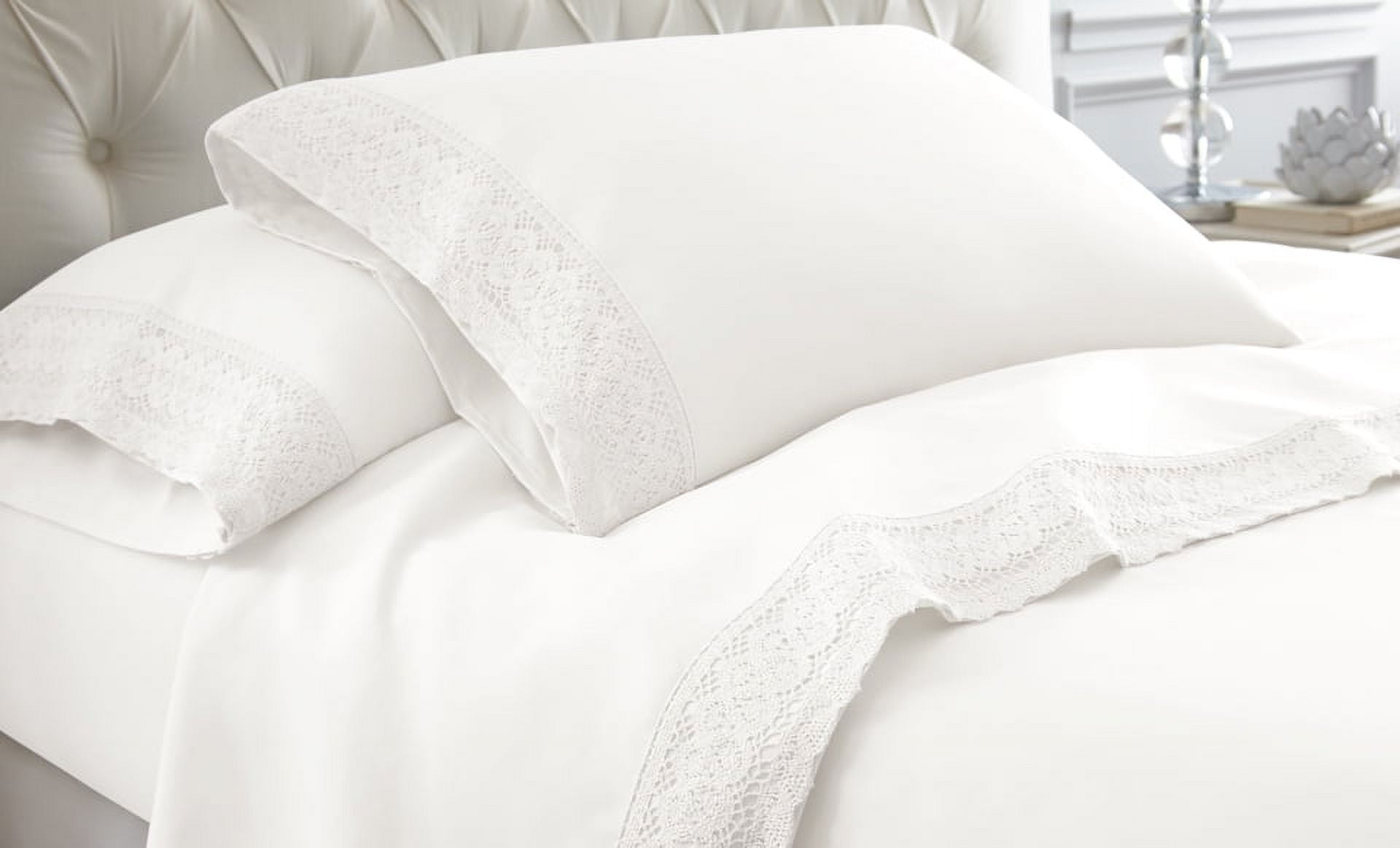 White Twin Microfiber Crochet Lace Deep Pocket Sheet Set