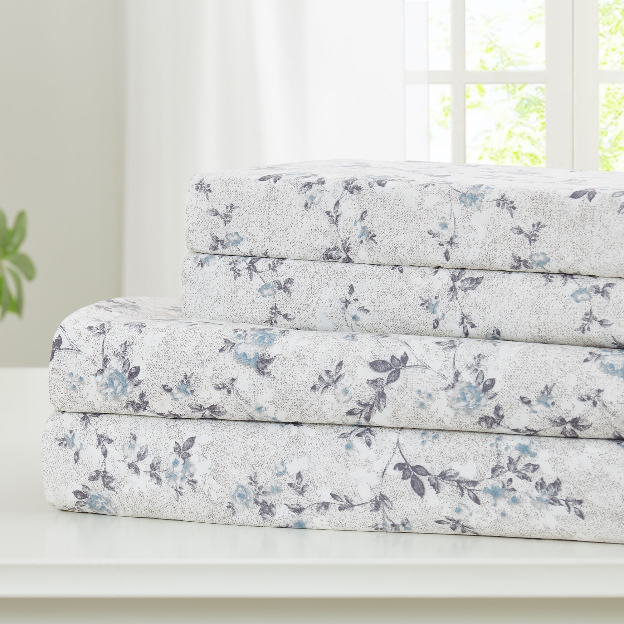 Kashmir Rose Blue Floral Microfiber Twin Sheet Set