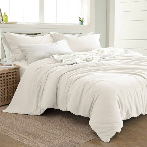 Modern Threads 3 Piece Linen-Cotton Blend Solid Duvet Set, White, King