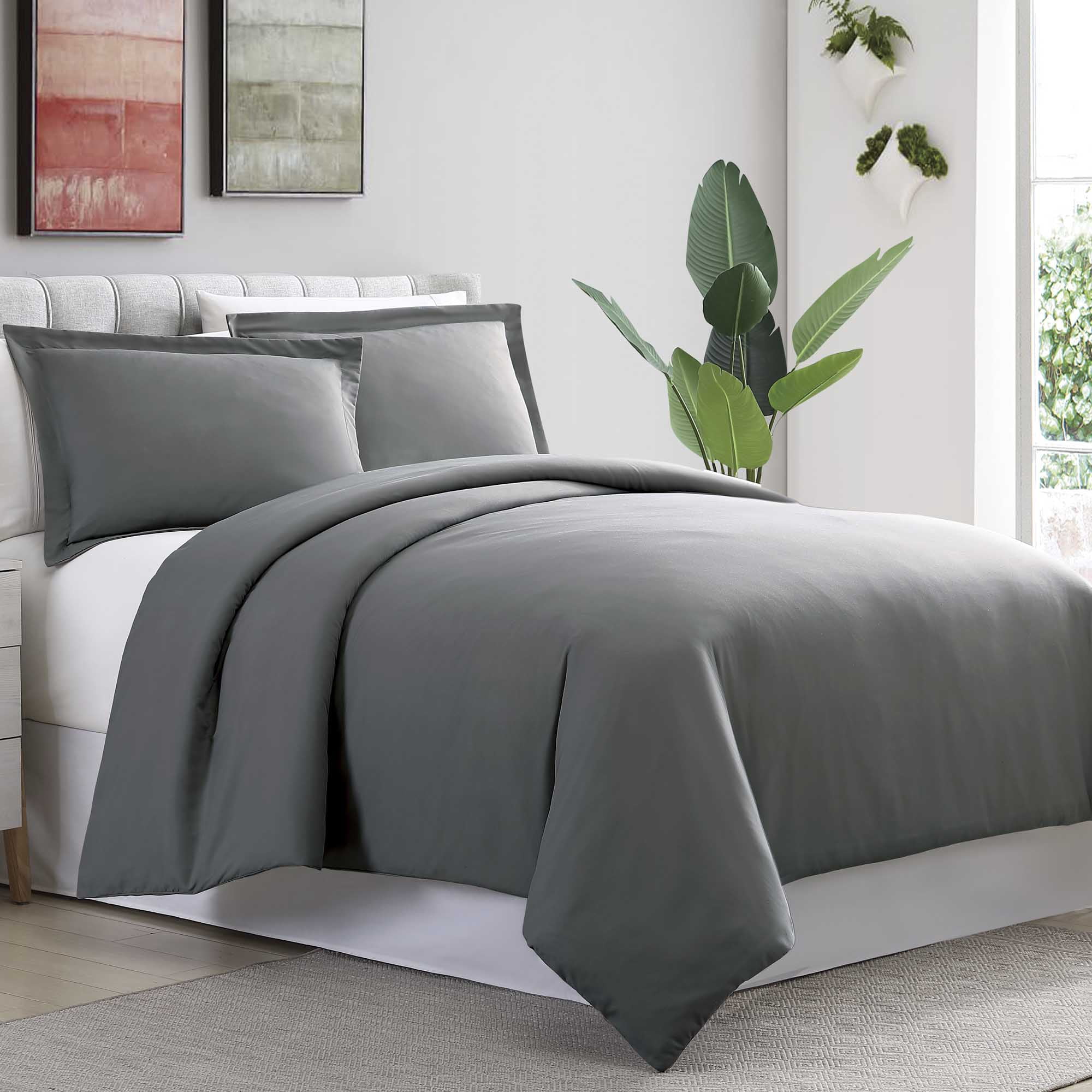 Modern Threads 3 Piece Solid Duvet Cover Set - Charcoal Full/Queen