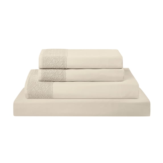 Modern Threads 4-Piece Crochet Lace Hem Linen Beige Microfiber Bed Sheet Set, Full