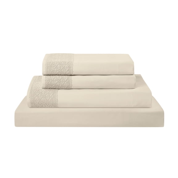 Modern Threads 4-Piece Crochet Lace Hem Linen Beige Microfiber Bed Sheet Set, Full