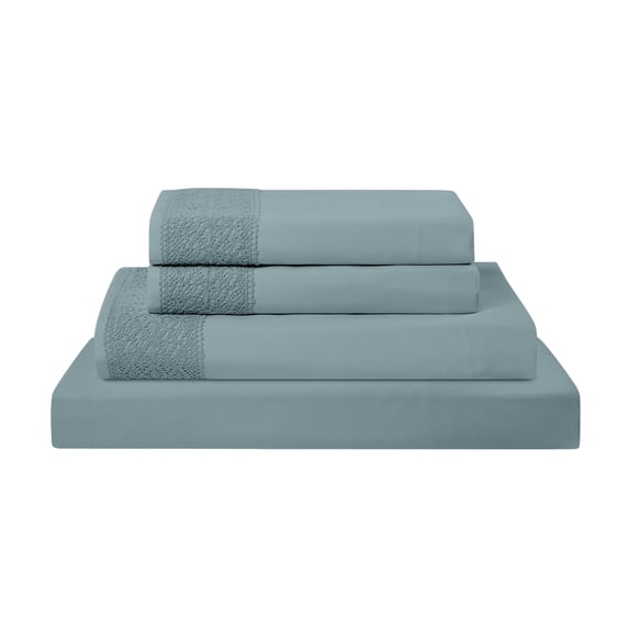 Modern Threads 4-Piece Crochet Lace Microfiber Adult Sheet Set, Mineral, Queen