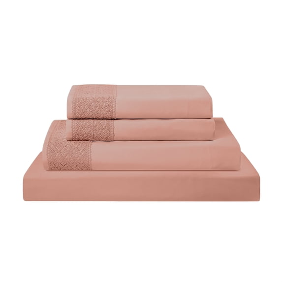 Modern Threads 4-Piece Crochet Lace Hem Rose Microfiber Bed Sheet Set, Queen