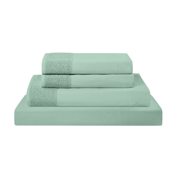 Modern Threads 4-Piece Crochet Lace Microfiber Adult Sheet Set, Seafoam, King