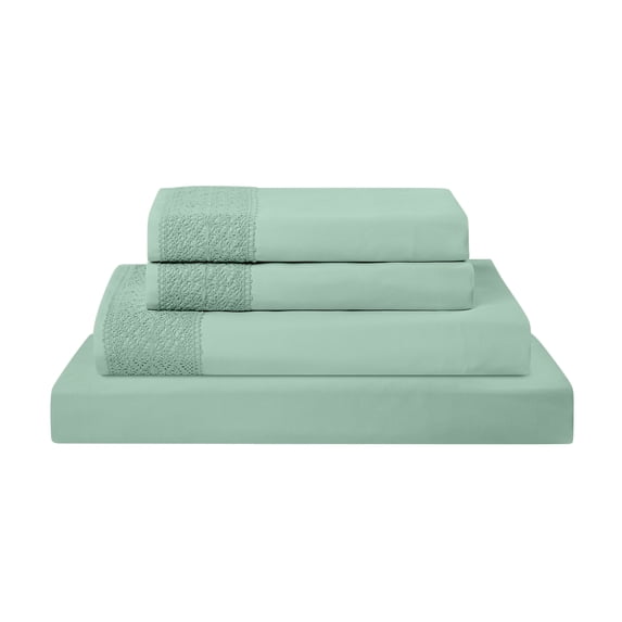 Modern Threads 4-Piece Crochet Lace Hem Seafoam Green Microfiber Bed Sheet Set, Queen