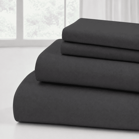 Modern Threads 4-Piece Solid Black Microfiber Bed Sheet Set, King