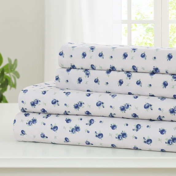 Modern Threads Sweet Rose 4-Piece Blue Microfiber Printed Adult Sheet Set, King