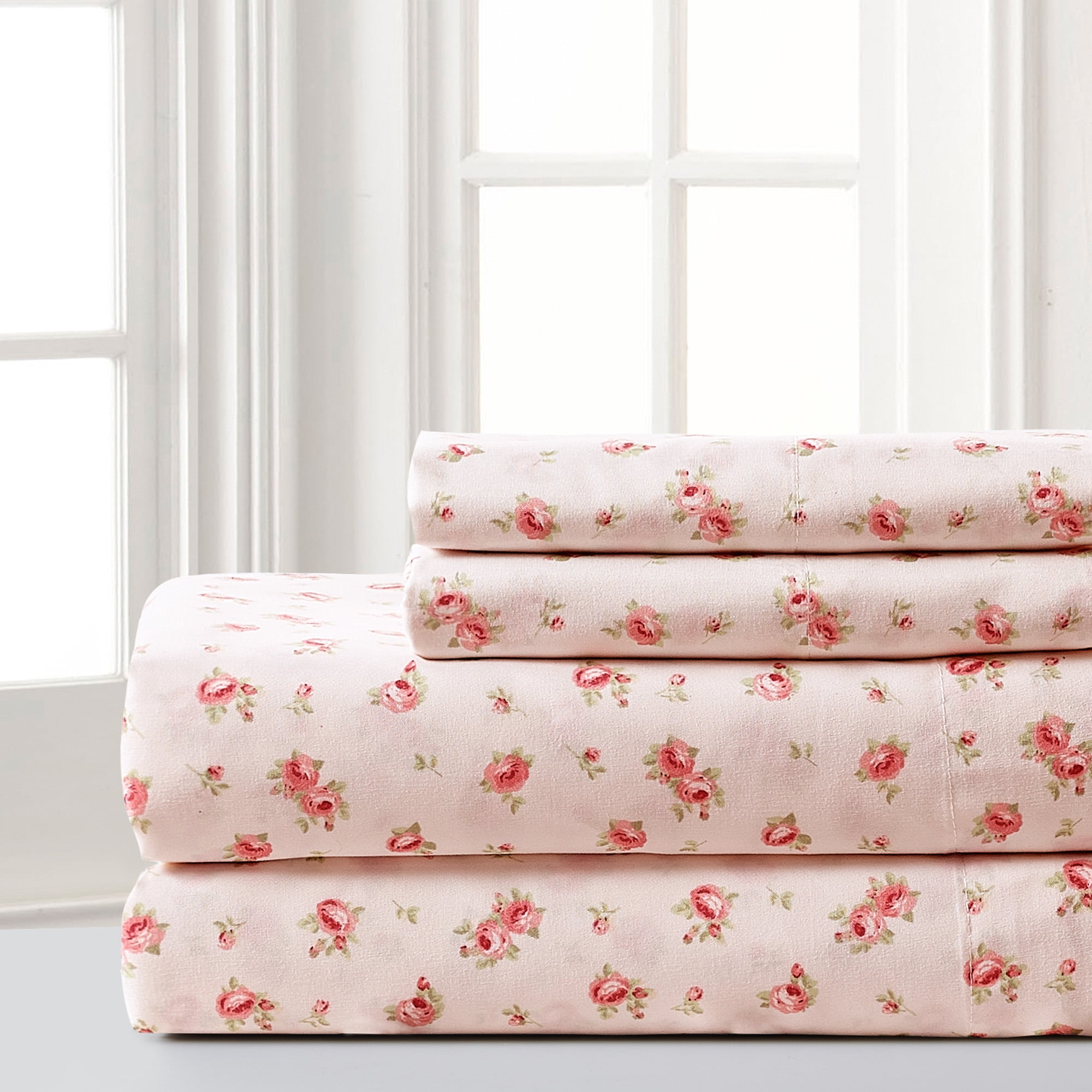 Blush Rose Print Full Microfiber Sheet Set