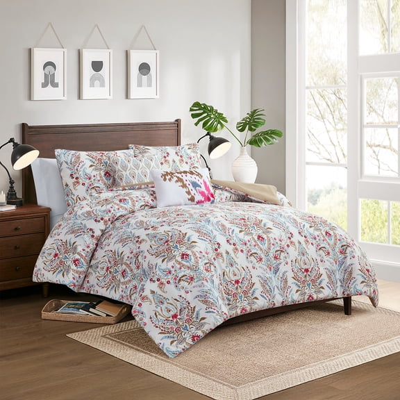 Modern Threads 5-Piece Marcel Jacquard Printed Damask Floral Reversible Comforter Set, Queen