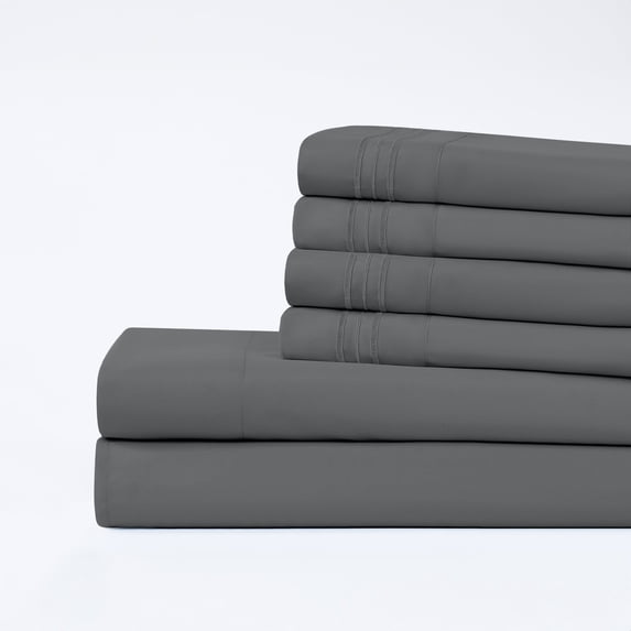 Modern Threads 6-Piece 21" Deep Pocket Gray Microfiber Bed Sheet Set, King