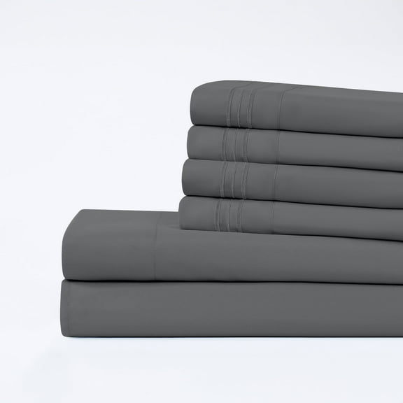 Modern Threads 6-Piece 21" Deep Pocket Gray Microfiber Bed Sheet Set, Queen
