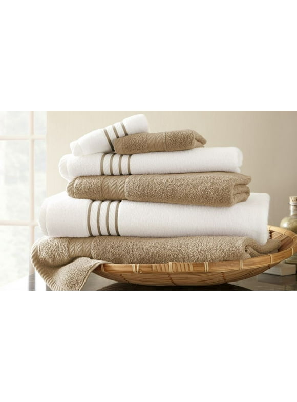 Modern Threads 6-Piece Cotton Quick Dry Stripe Adult Bath Towel Set, Taupe