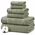 thumbnail image 1 of Modern Threads Damask Jacquard 6-Piece Cotton Bath Towel Set with Embellished Borders, Sage, 1 of 8
