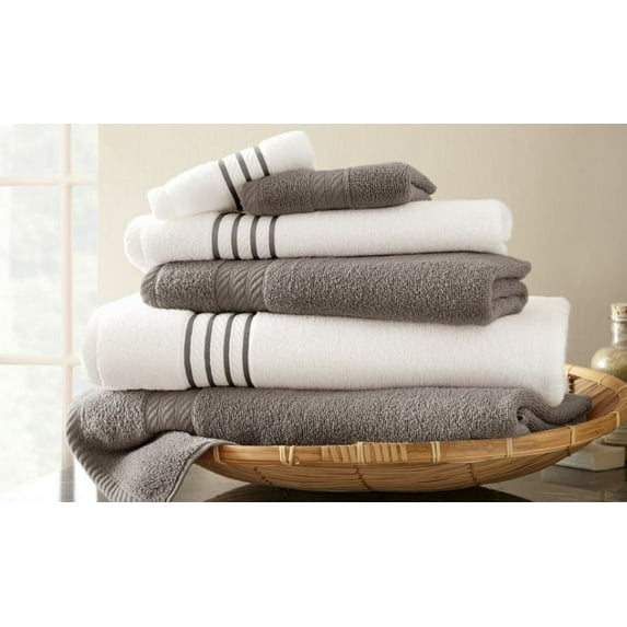 Modern Threads 6 Piece Quick Dry Stripe Towel Set, Platinum