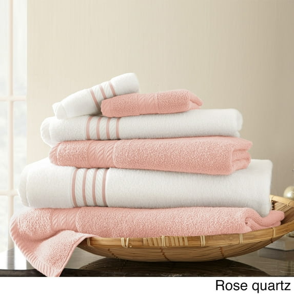 Modern Threads 6 Piece Quick Dry Stripe Towel Set, Rose