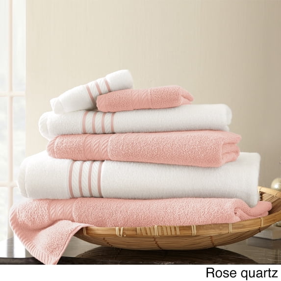 Modern Threads 6 Piece Quick Dry Stripe Towel Set, Rose
