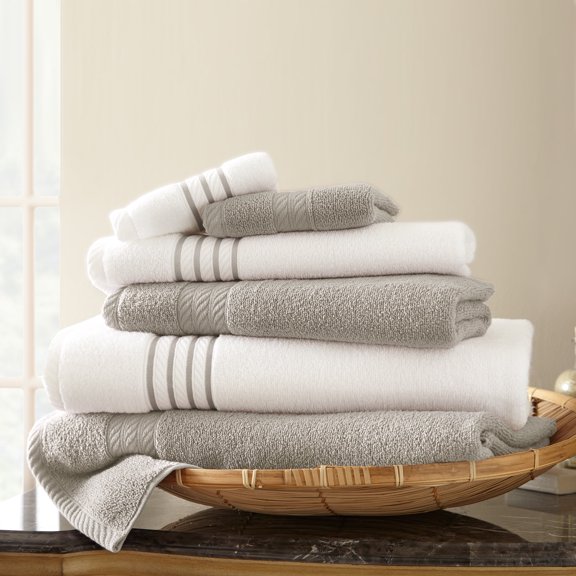 Modern Threads 6 Piece Quick Dry Stripe Towel Set, Silver