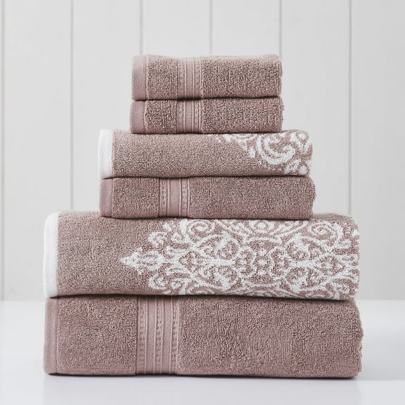 Modern Threads Artesia Damask 6-Piece Bath Towel Set, Woodrose