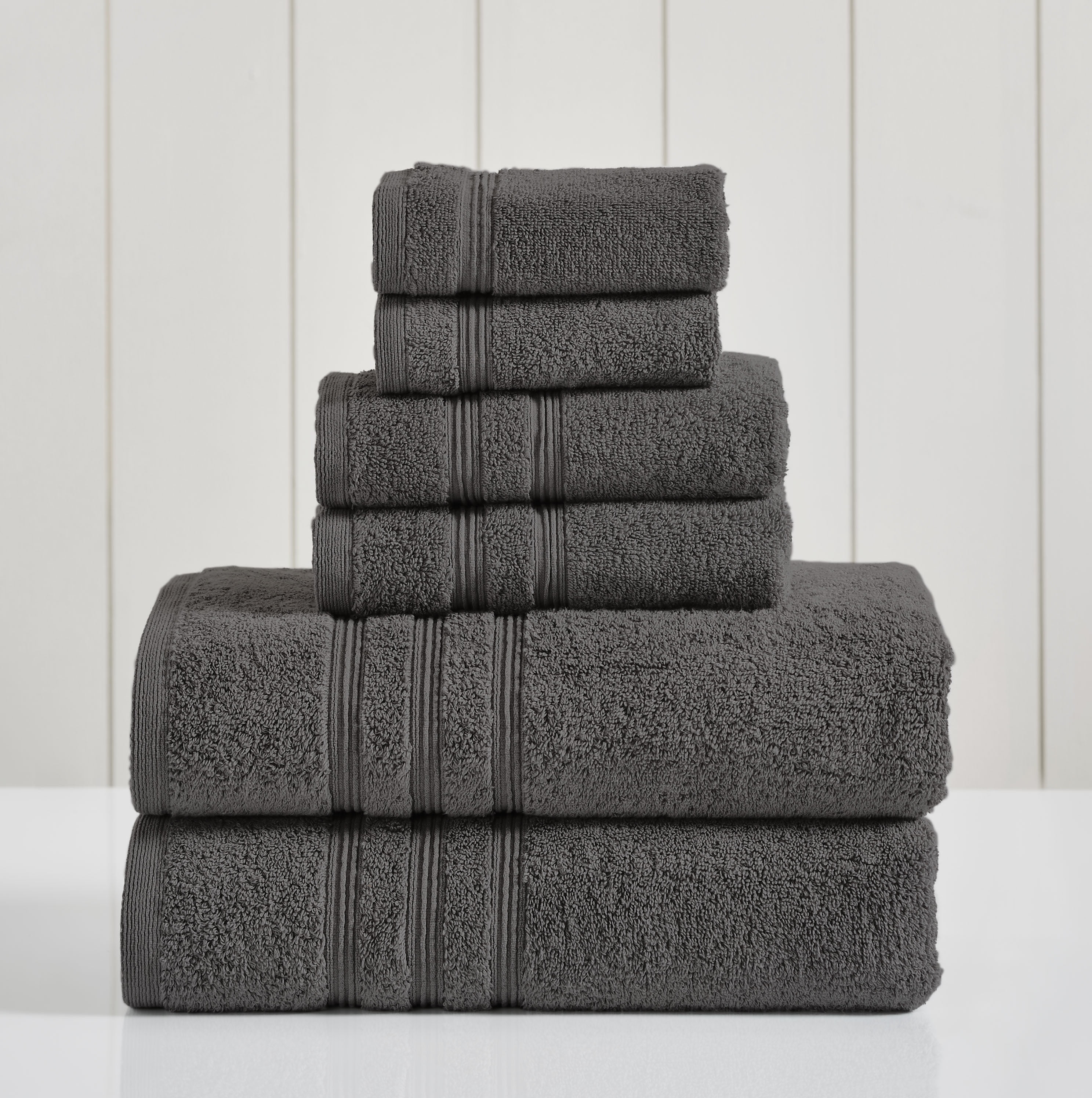 Egyptian Cotton Bath Towel Set of 6-Heavyweight Dark Gray 600 GSM