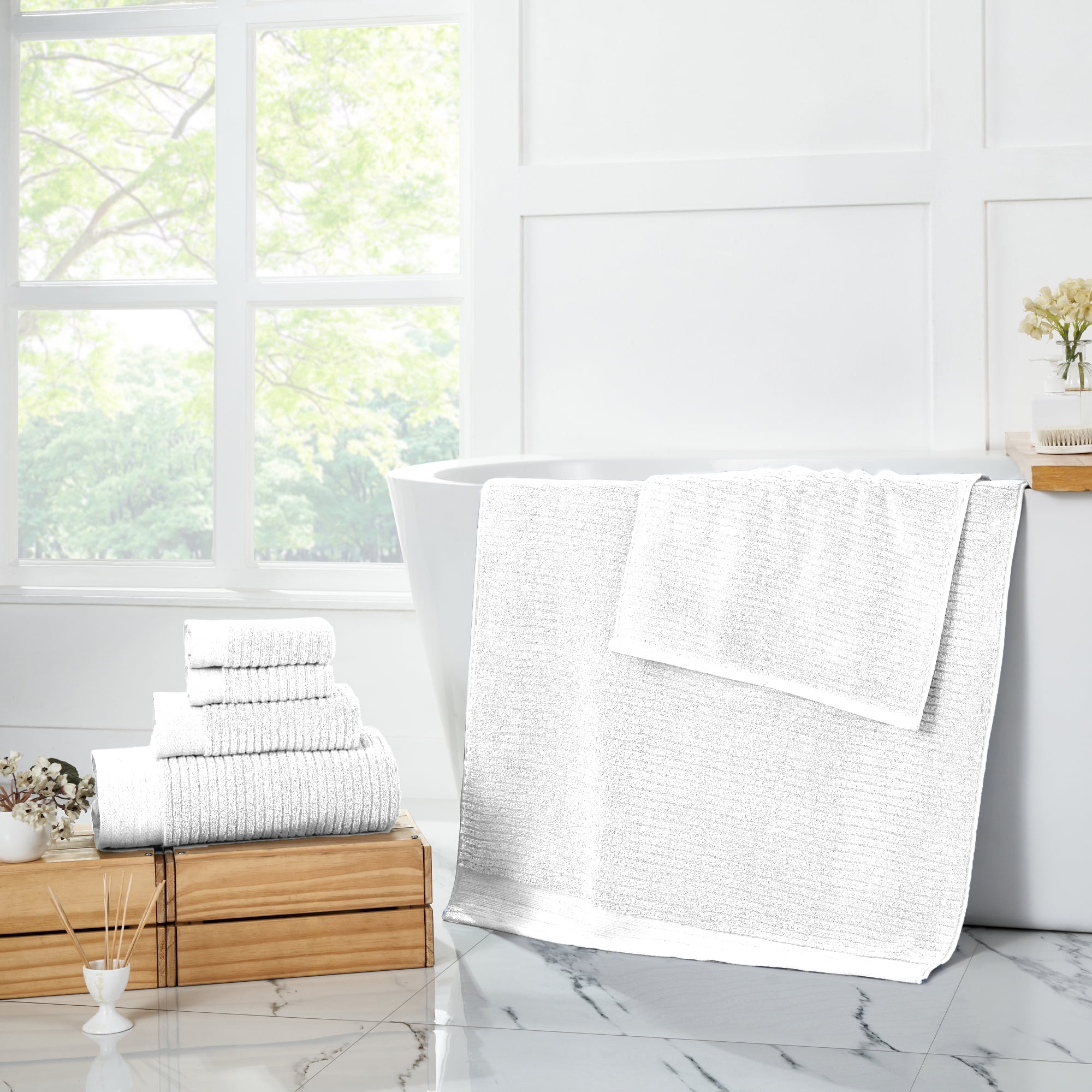 Great Bay Home 100% Cotton Ribbed Terry Bathroom Towels. Absorbent