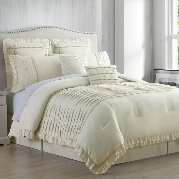 Modern Threads 8-Piece Antonella Sand Pleated Bed Comforter Set, Queen