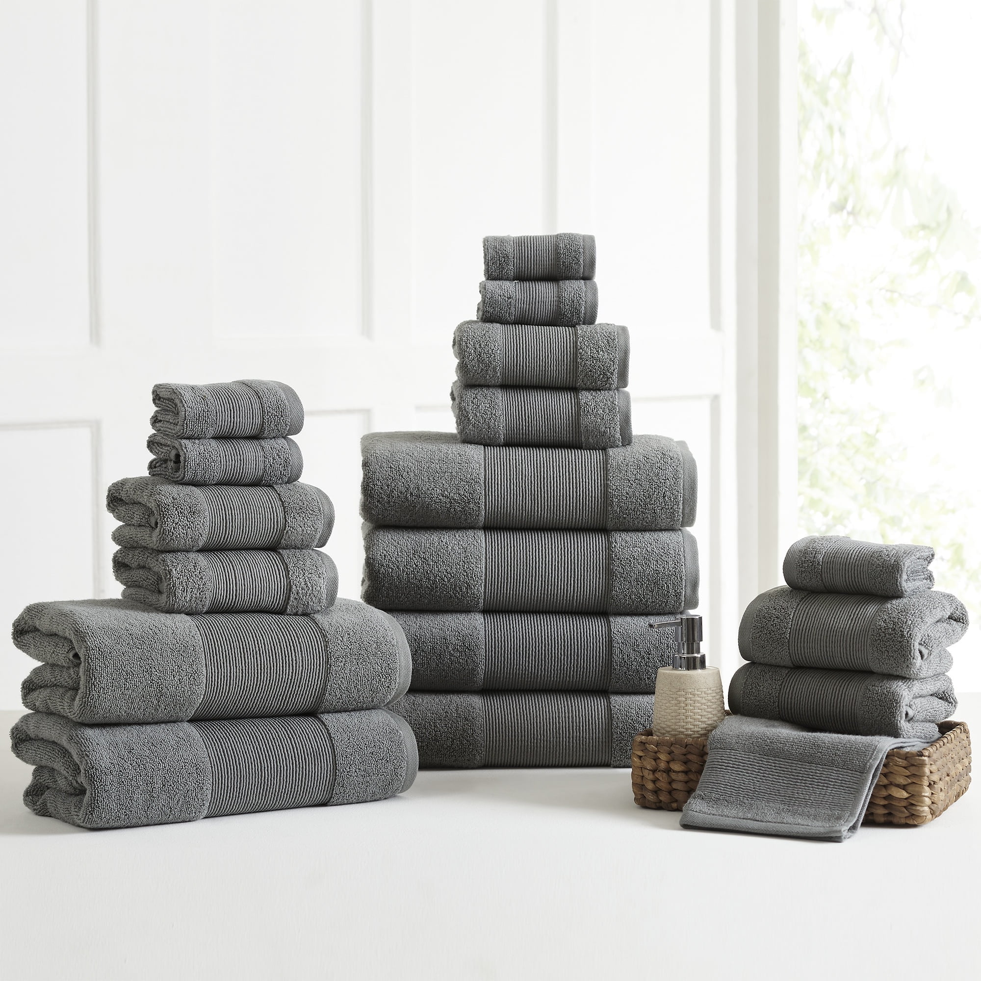 Modern Threads Aircloud 18-Piece Cotton Bath Towel Set, Charcoal