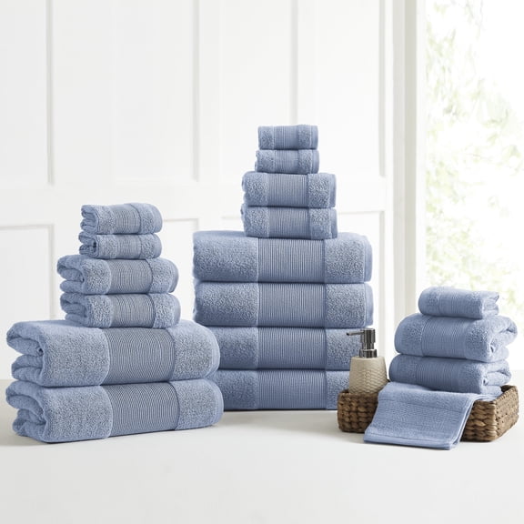 Modern Threads Aircloud 18-Piece Cotton Bath Towel Set, Blue