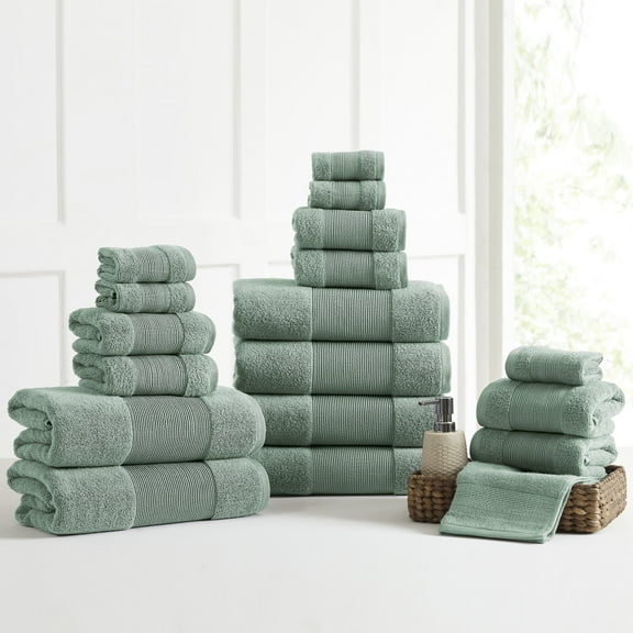 Modern Threads Aircloud 18-Piece Cotton Adult Bath Towel Set, Eucalyptus