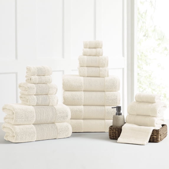 Modern Threads Aircloud 18-Piece Cotton Adult Bath Towel Set, Ivory