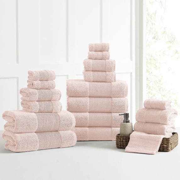 Modern Threads Aircloud 18-Piece Cotton Bath Towel Set, Blush