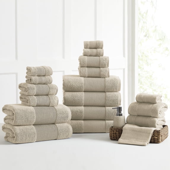 Modern Threads Aircloud 18-Piece Cotton Bath Towel Set, Sand
