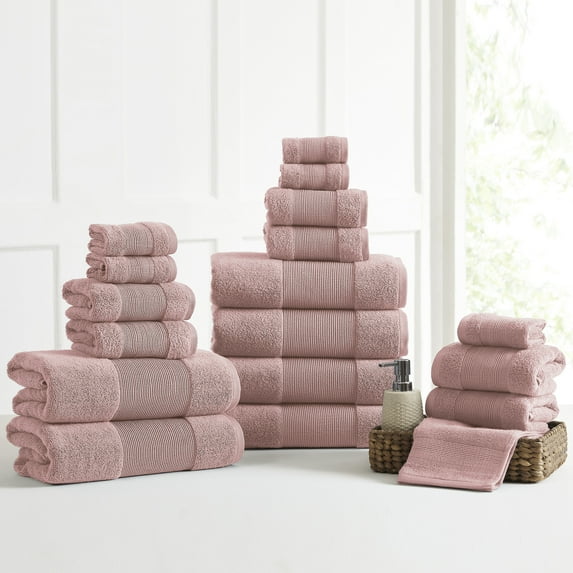 Modern Threads Aircloud 18-Piece Cotton Adult Bath Towel Set, Silver Pink