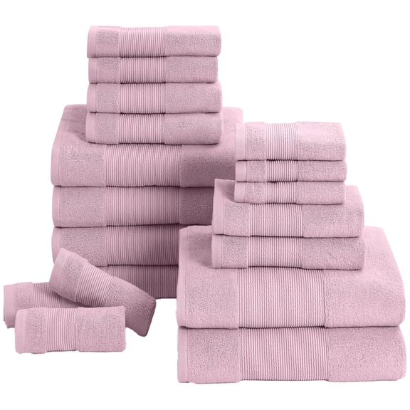 Modern Threads Aircloud 18-Piece Cotton Adult Bath Towel Set, Silver Pink