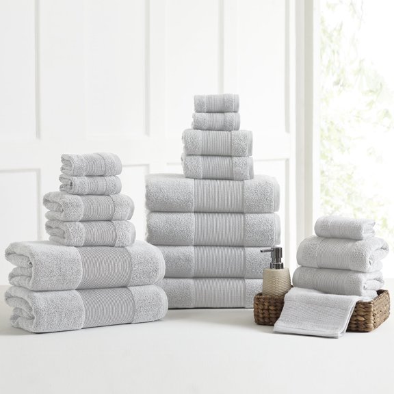 Modern Threads Aircloud 18-Piece Cotton Bath Towel Set, Gray