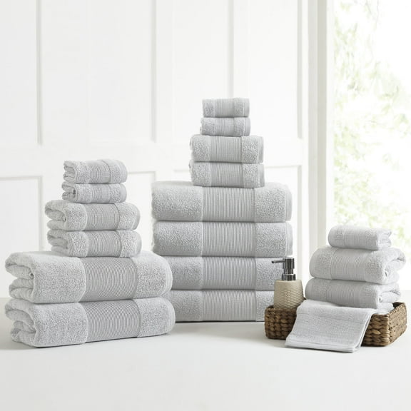 Modern Threads Aircloud 18-Piece Cotton Bath Towel Set, Gray