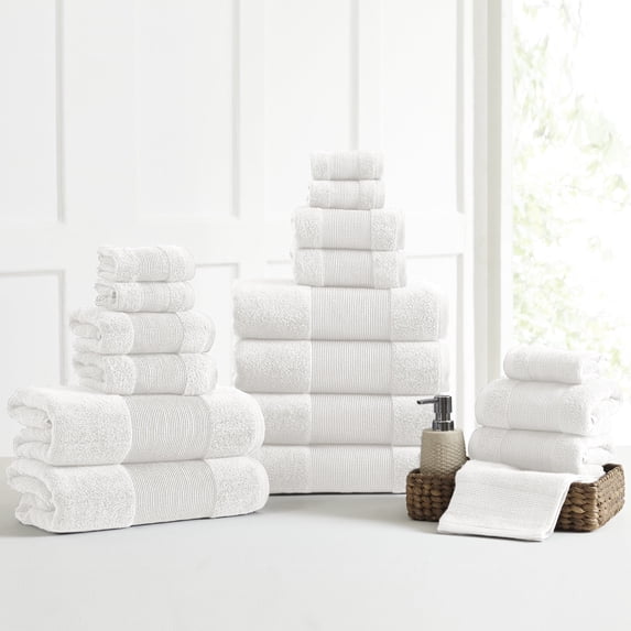 Modern Threads Aircloud 18-Piece Cotton Adult Bath Towel Set, White