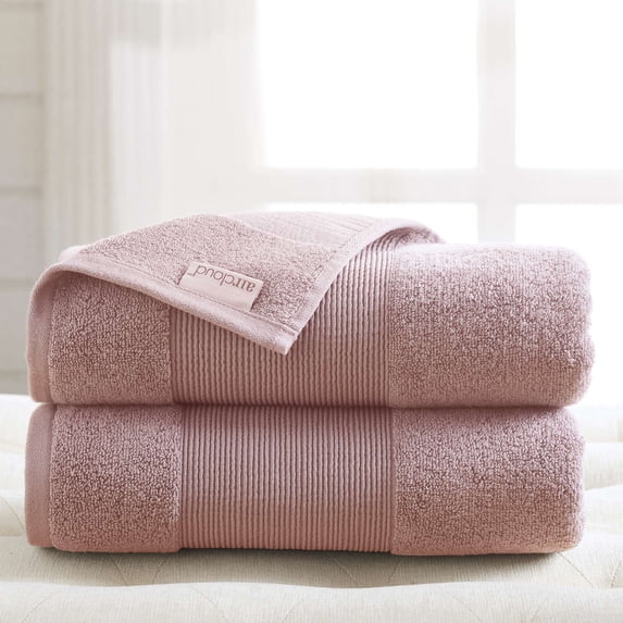 Modern Threads Aircloud 2-Pack Cotton Adult Bath Sheet, Silver Pink