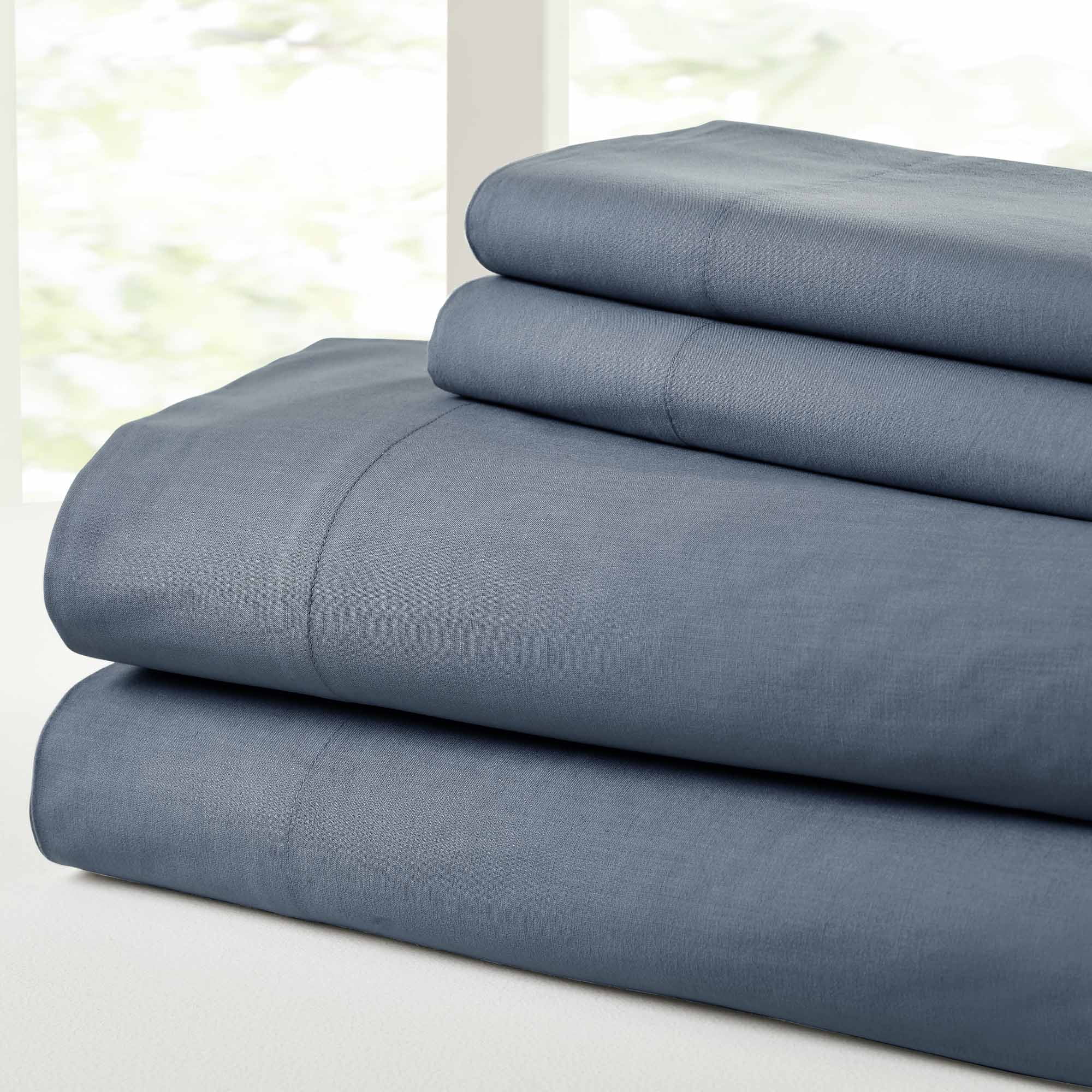 Queen Dark Blue Cotton Percale Deep Pocket Sheet Set